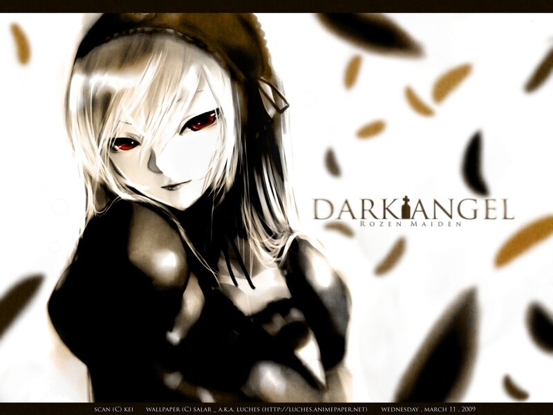 Anime Girl with Red Eyes — Black, Dramatic, Autumn, Digital Art, Falling Leaves