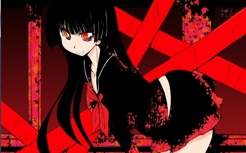 Anime Girl with Red Eyes — Black, Dramatic, Autumn
