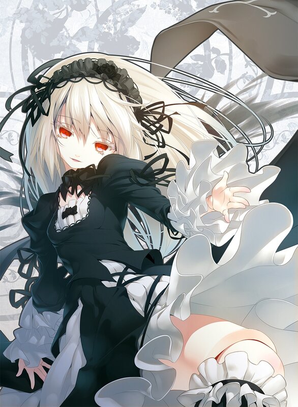 Anime Girl with Red Eyes — Black, Dramatic, Digital Art, Black Dress