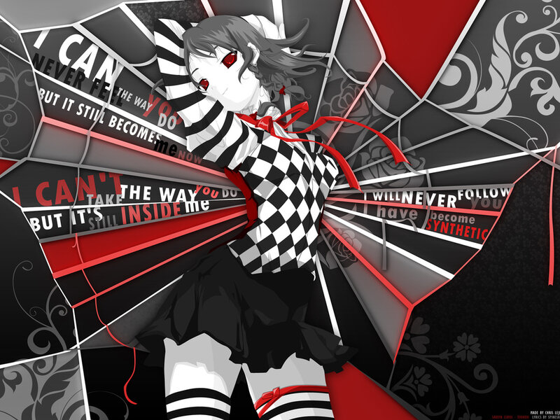 Anime Girl with Red Eyes — Black, Dramatic, Digital Art, Checkered Shirt