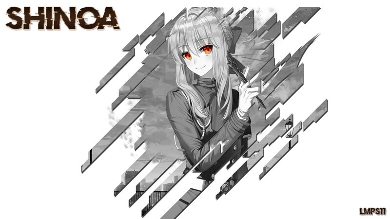 Anime Girl with Red Eyes — Black, Dramatic, Digital Art, Sword, Cityscape