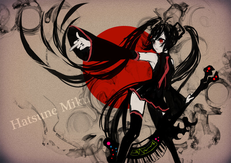 Anime Girl with Red Eyes — Black, Dramatic, Digital Art