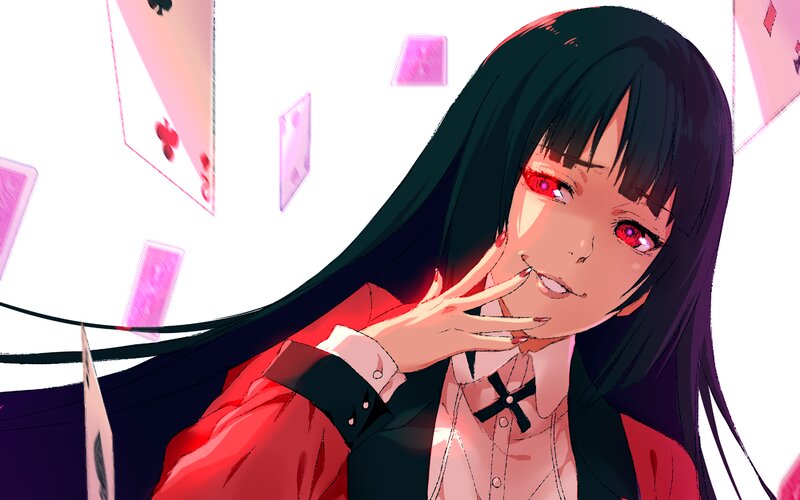Anime Girl with Red Eyes — Black, Dramatic, Manga, Playing Cards