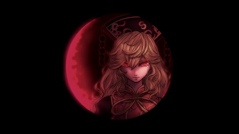 Anime Girl with Red Eyes — Black, Dramatic, Night, Digital Art, Red Moon