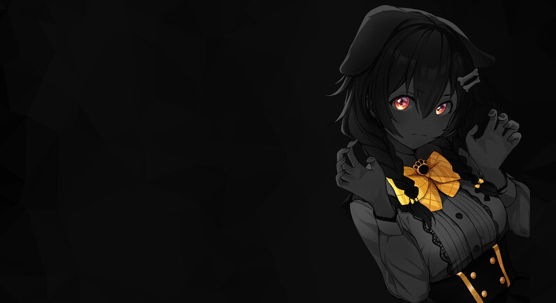 Anime Girl with Red Eyes — Black, Dramatic, Night, Digital Art, Yellow Bow