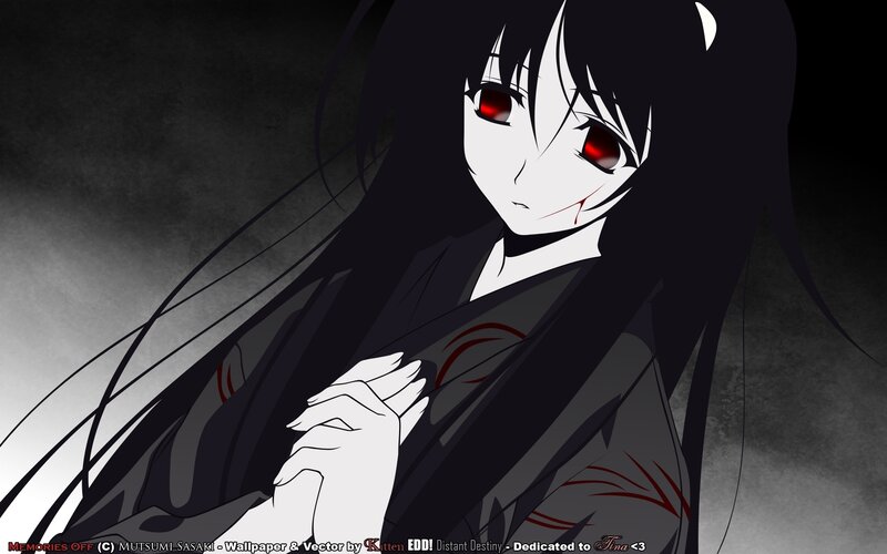 Anime Girl with Red Eyes — Black, Dramatic, Night, Long Black Hair