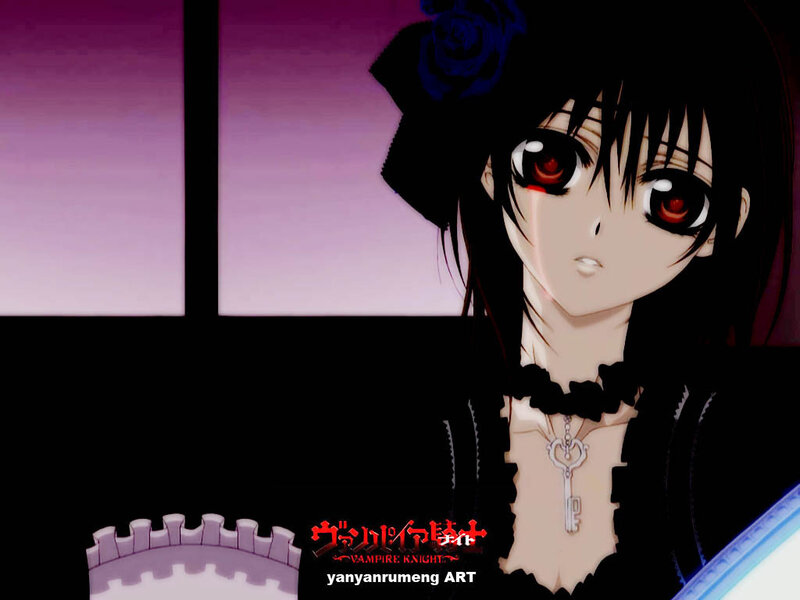 Anime Girl with Red Eyes — Black, Dramatic, Night, Rose