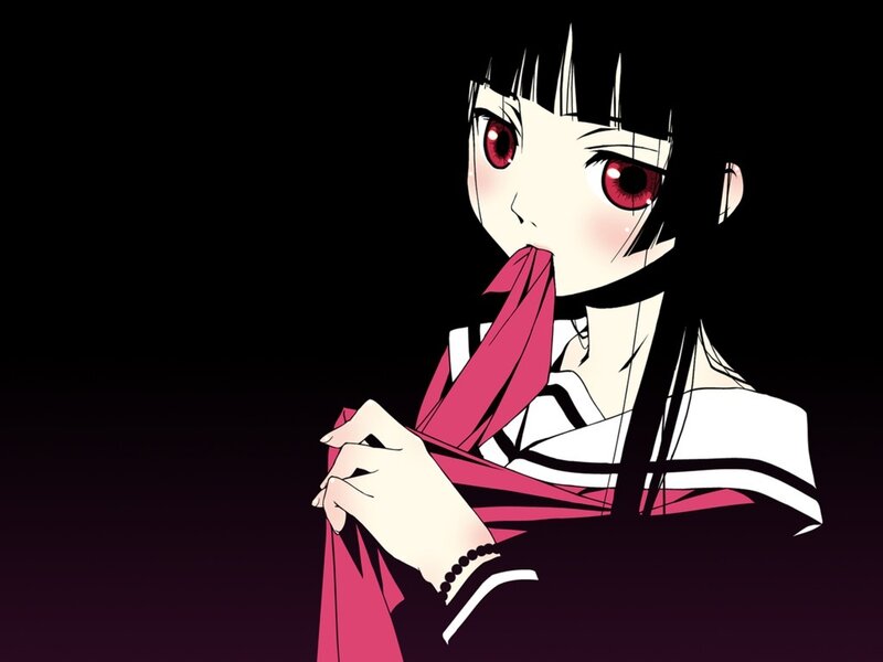 Anime Girl with Red Eyes — Black, Dramatic, Night