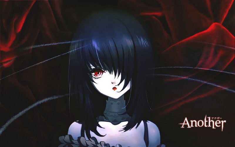 Anime Girl with Red Eyes — Black, Dramatic, Red Fabric