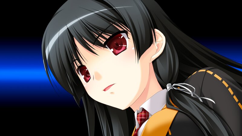 Anime Girl with Red Eyes — Black, Dramatic, School Uniform, Long Hair