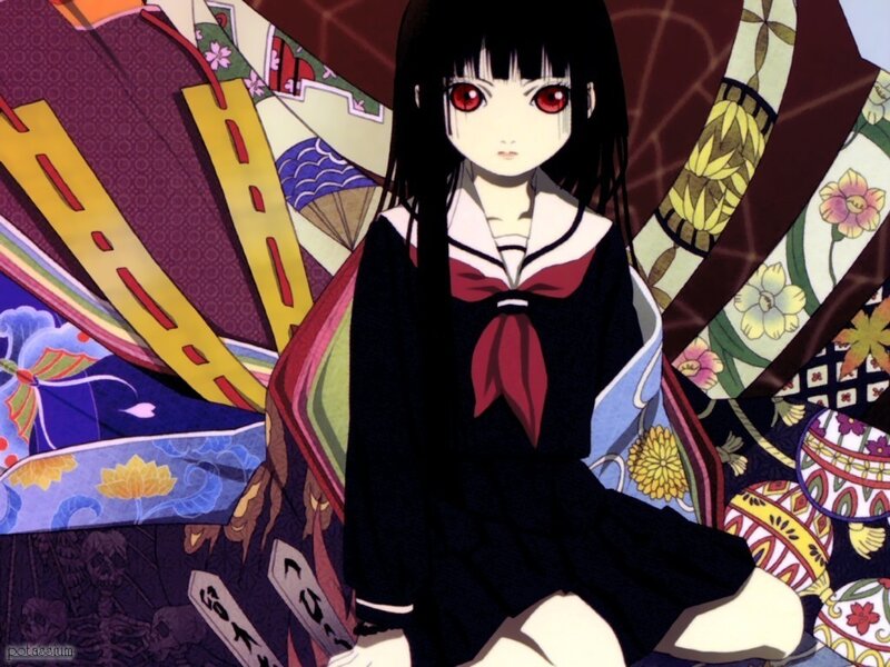 Anime Girl with Red Eyes — Black, Dramatic, School Uniform