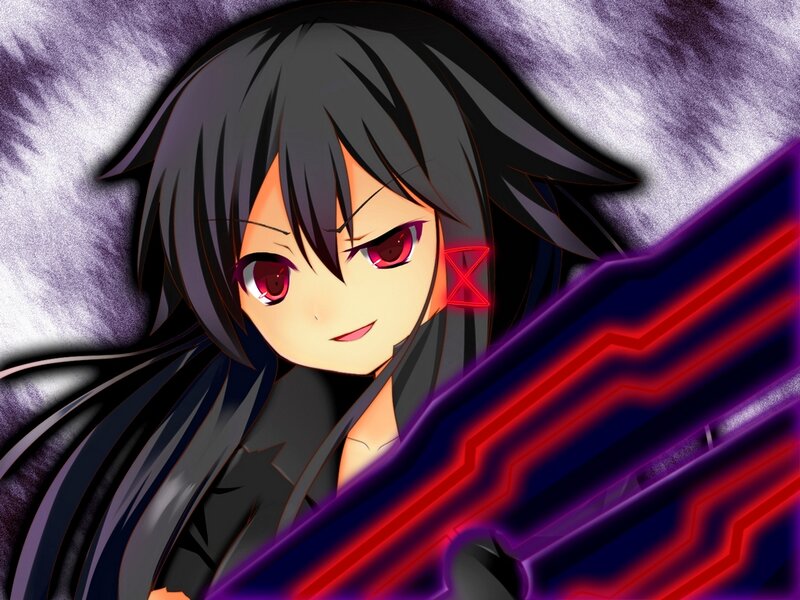 Anime Girl with Red Eyes — Black, Dramatic, Sword
