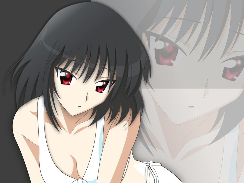 Anime Girl with Red Eyes — Black, Dramatic, White Top