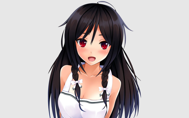Anime Girl with Red Eyes — Black, Neutral, Long Hair