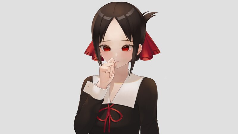 Anime Girl with Red Eyes — Black, Neutral, Red Ribbon
