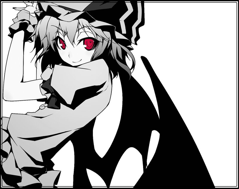 Anime Girl with Red Eyes — Black, Playful, Manga, Hat