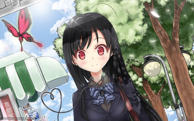 Anime Girl with Red Eyes — Black, Serene, Afternoon