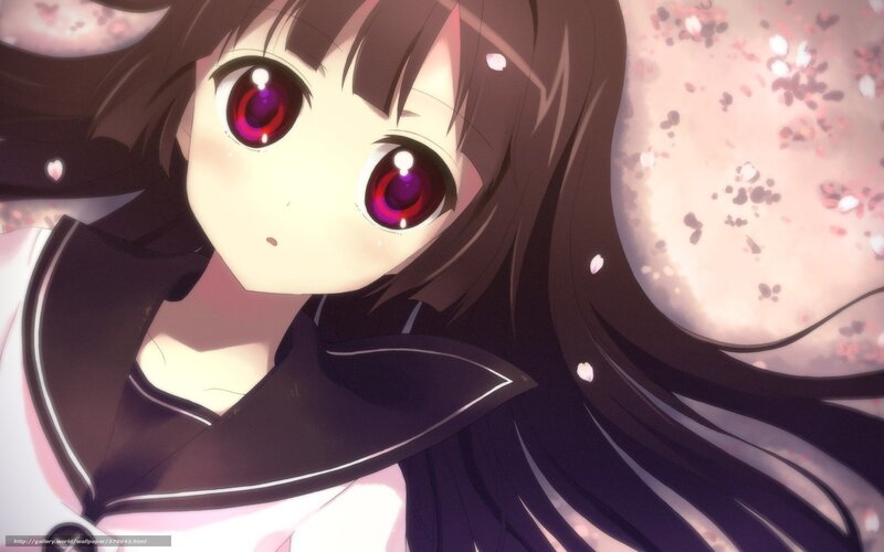 Anime Girl with Red Eyes — Black, Serene, Spring