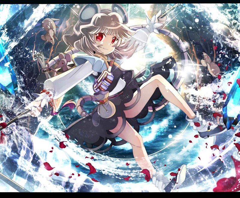 Anime Girl with Red Eyes — Blue, Dramatic, Digital Art