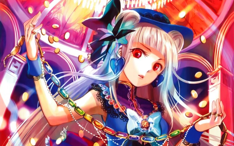 Anime Girl with Red Eyes — Blue, Dramatic, Hat