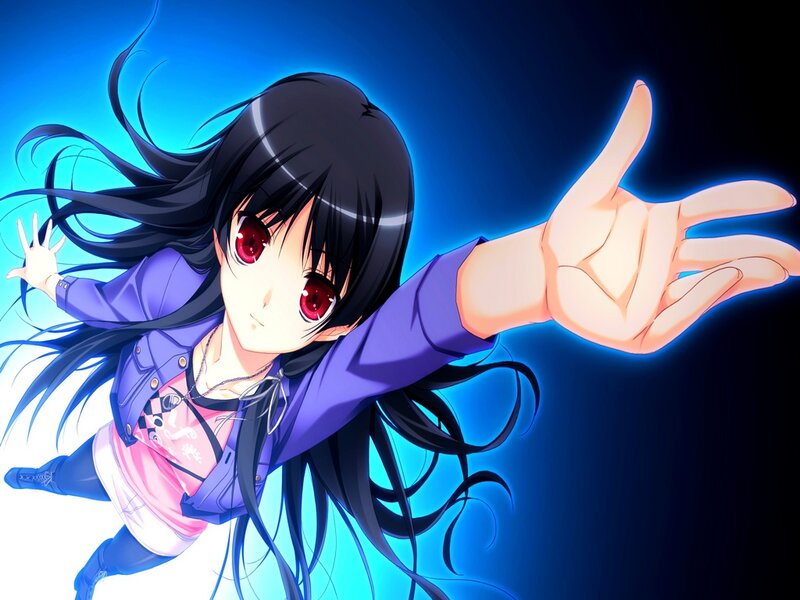 Anime Girl with Red Eyes — Blue, Dramatic, Long Black Hair