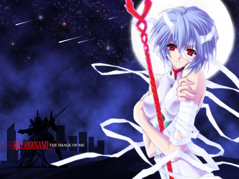 Anime Girl with Red Eyes — Blue, Dramatic, Night, Moon