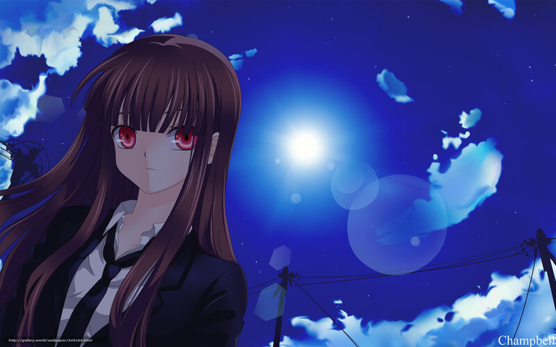 Anime Girl with Red Eyes — Blue, Dramatic, Night, Night Sky, Clouds