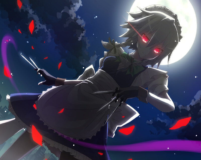 Anime Girl with Red Eyes — Blue, Dramatic, Night