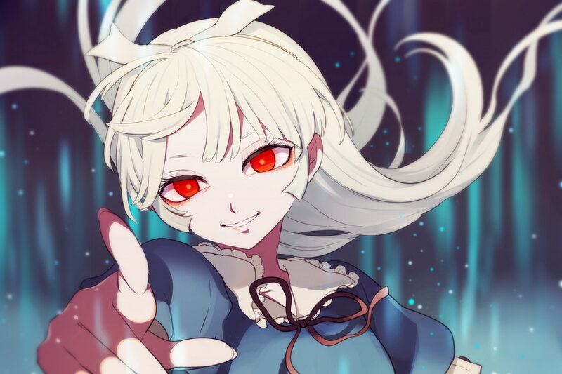 Anime Girl with Red Eyes — Blue, Dramatic, Night, White Hair