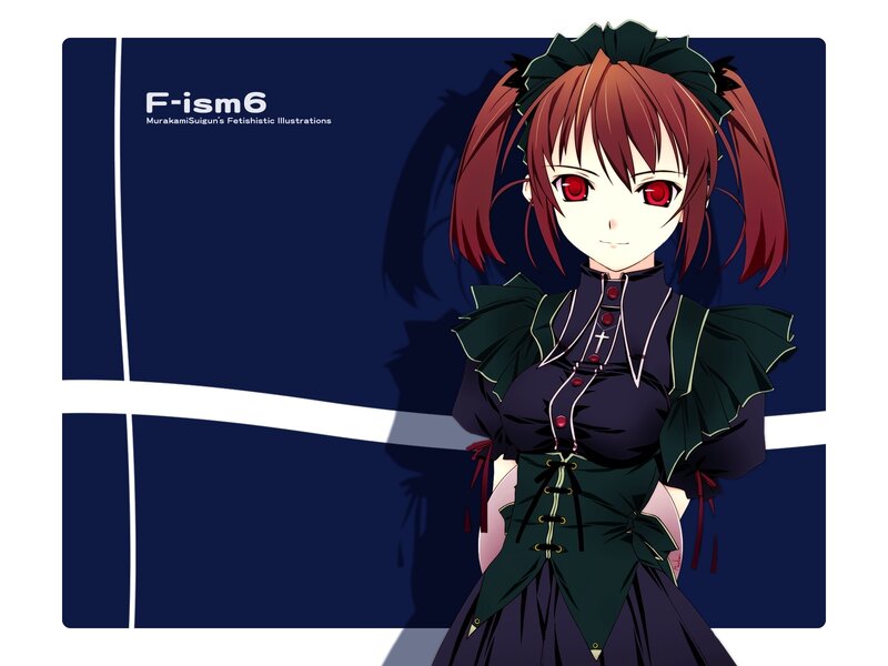 Anime Girl with Red Eyes — Blue, Dramatic, Red Hair