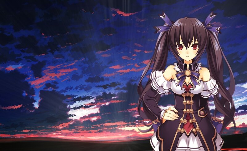 Anime Girl with Red Eyes — Blue, Dramatic, Sunset, Long Hair