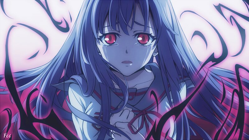 Anime Girl with Red Eyes — Blue, Dramatic, Tears