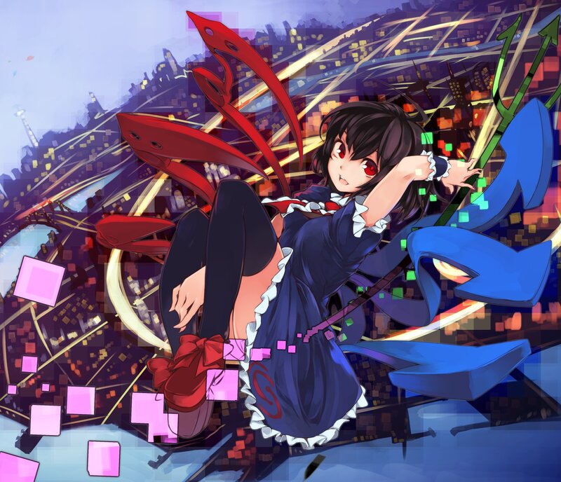 Anime Girl with Red Eyes — Blue, Dynamic, Night
