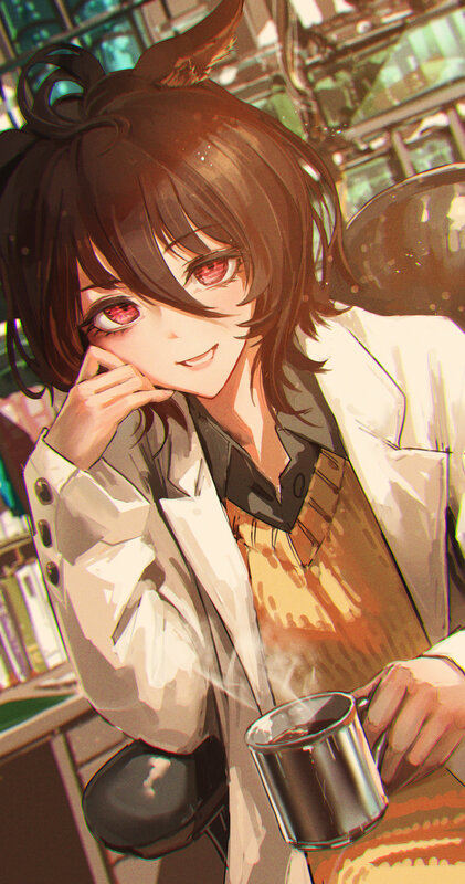 Anime Girl with Red Eyes — Brown, Calm, Digital Art
