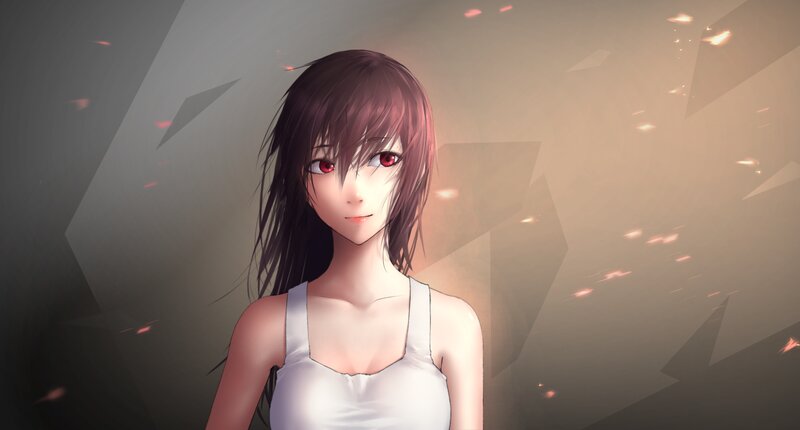 Anime Girl with Red Eyes — Brown, Dramatic, Digital Art, Red Eyes