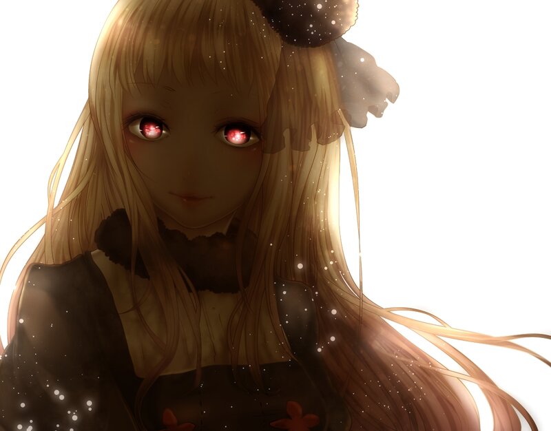 Anime Girl with Red Eyes — Brown, Dramatic, Digital Art