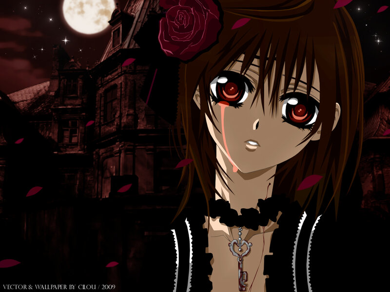 Anime Girl with Red Eyes — Brown, Dramatic, Night