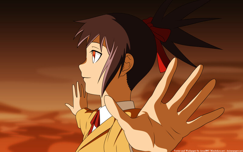 Anime Girl with Red Eyes — Brown, Dramatic, Sunset