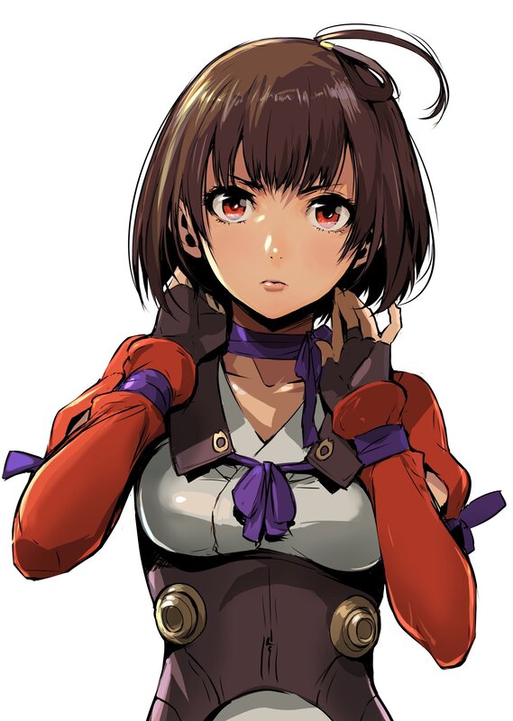 Anime Girl with Red Eyes — Brown, Neutral, Digital Art, Red Eyes