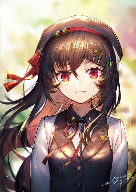 Anime Girl with Red Eyes — Brown, Serene, Afternoon