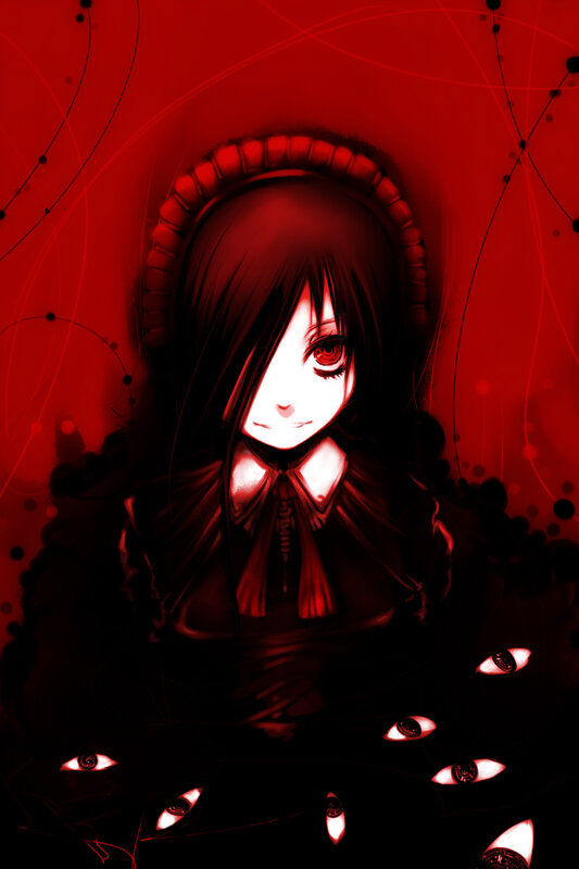 Anime Girl with Red Eyes — Dark, Ominous, Digital Art