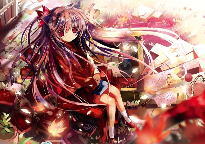 Anime Girl with Red Eyes — Dramatic, Autumn