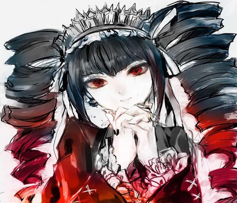 Anime Girl with Red Eyes — Dramatic, Digital Art, Crown