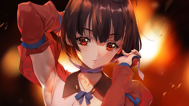 Anime Girl with Red Eyes — Dramatic, Digital Art, Fire