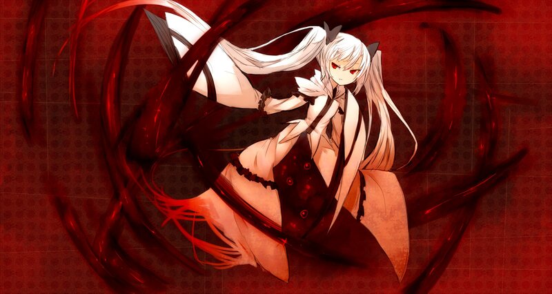 Anime Girl with Red Eyes — Dramatic, Digital Art, Long White Hair