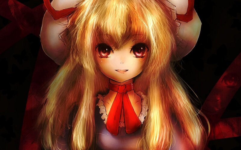 Anime Girl with Red Eyes — Dramatic, Digital Art, Red Bow