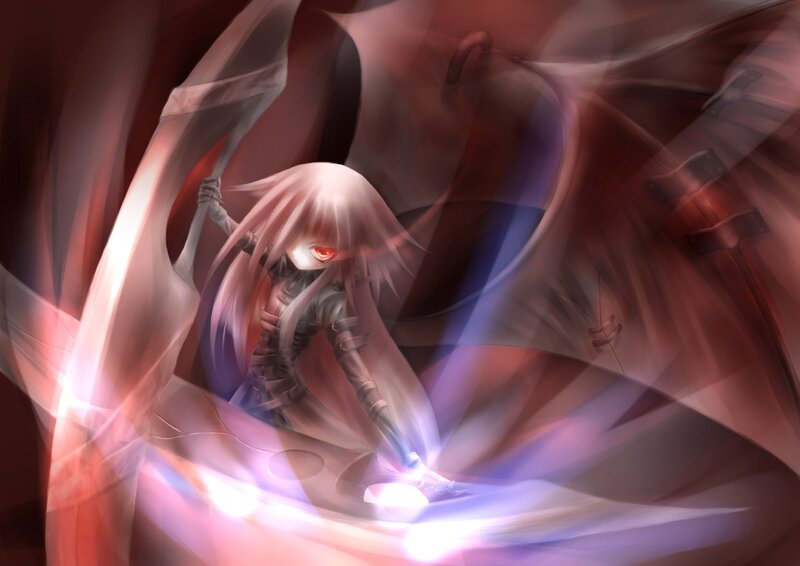 Anime Girl with Red Eyes — Dramatic, Digital Art, Red Eyes, Long Hair