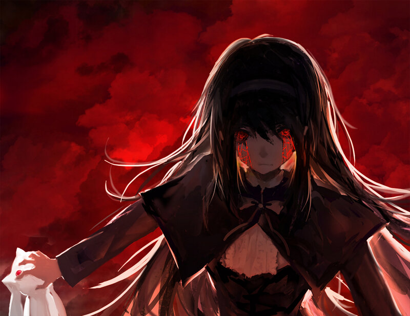 Anime Girl with Red Eyes — Dramatic, Digital Art, Red Sky