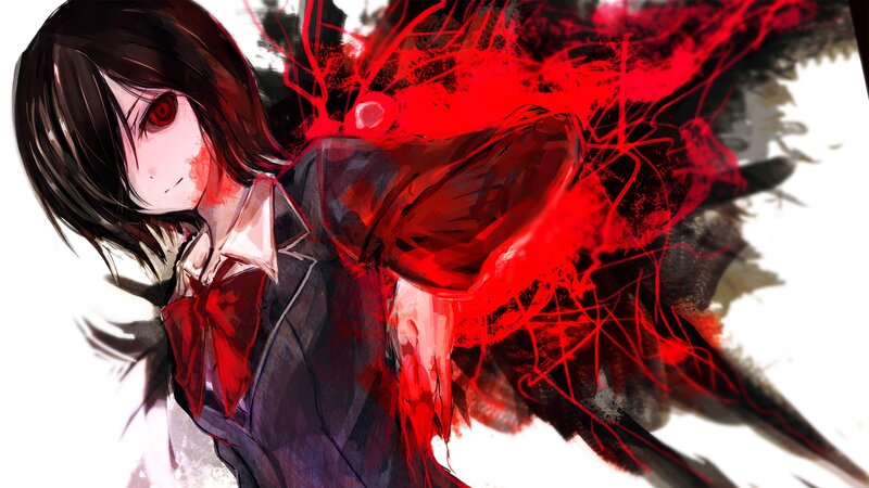 Anime Girl with Red Eyes — Dramatic, Digital Art, School Uniform