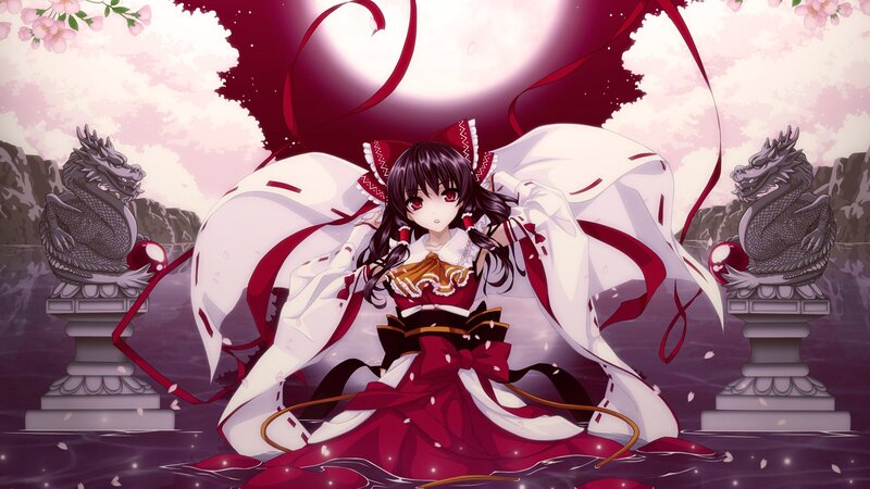 Anime Girl with Red Eyes — Dramatic, Night, Dragon Statues